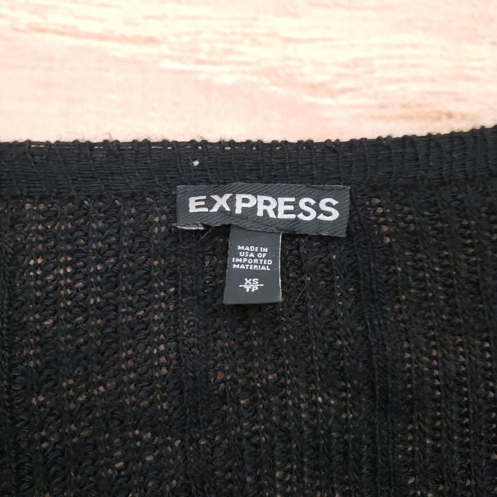 Express Shirt Womens Extra Small Black Long Sleeve‎ Lightweight Knit Lace Sides - Picture 4 of 11